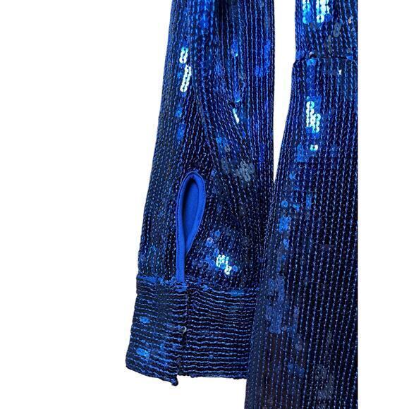 NWT Free People Sophie Sequin Mini Dress Navy Blue Longsleeve Button Up Dress S - Picture 12 of 16